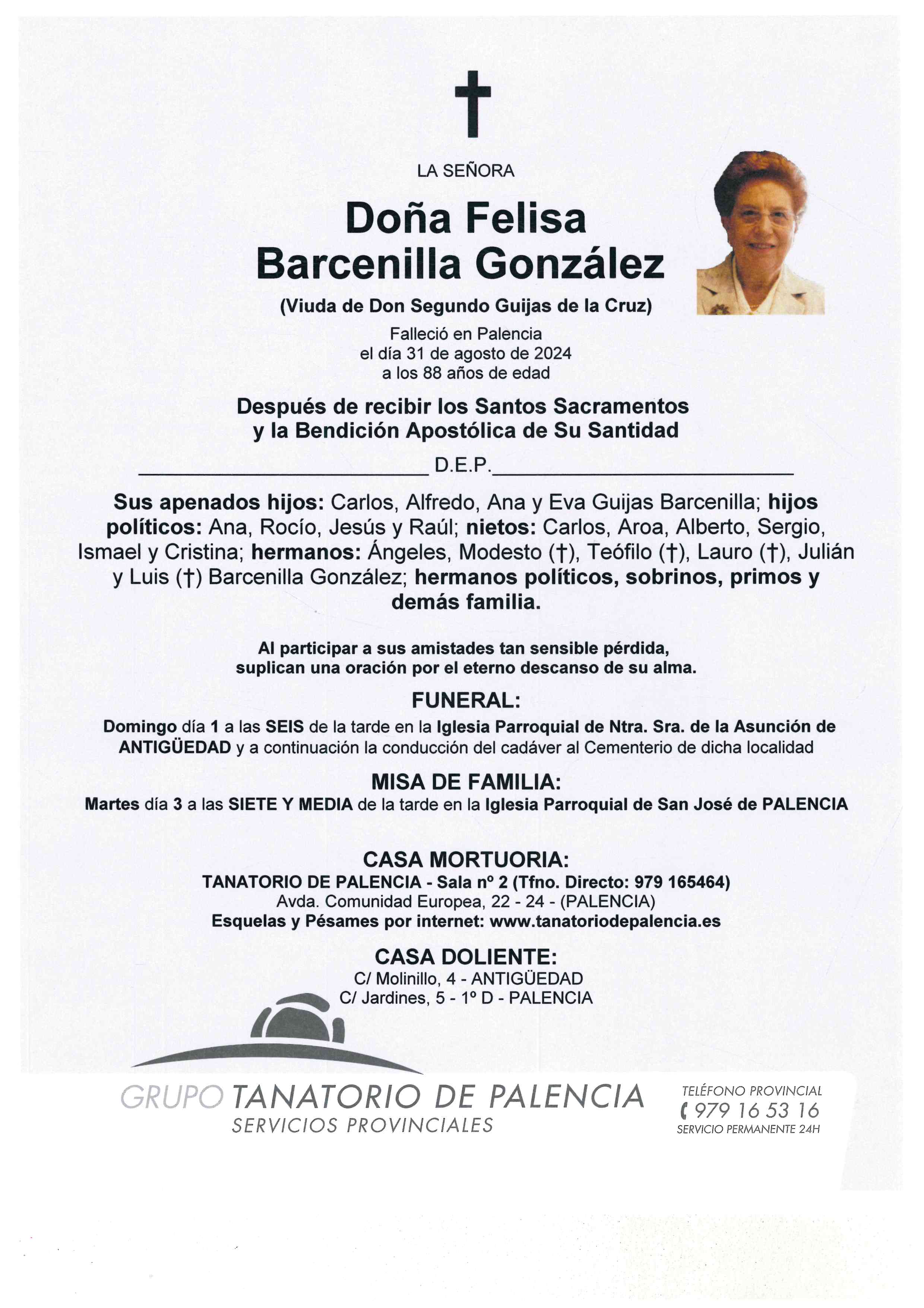 LA SEÑORA DOÑA FELISA BARCENILLA GONZÁLEZ